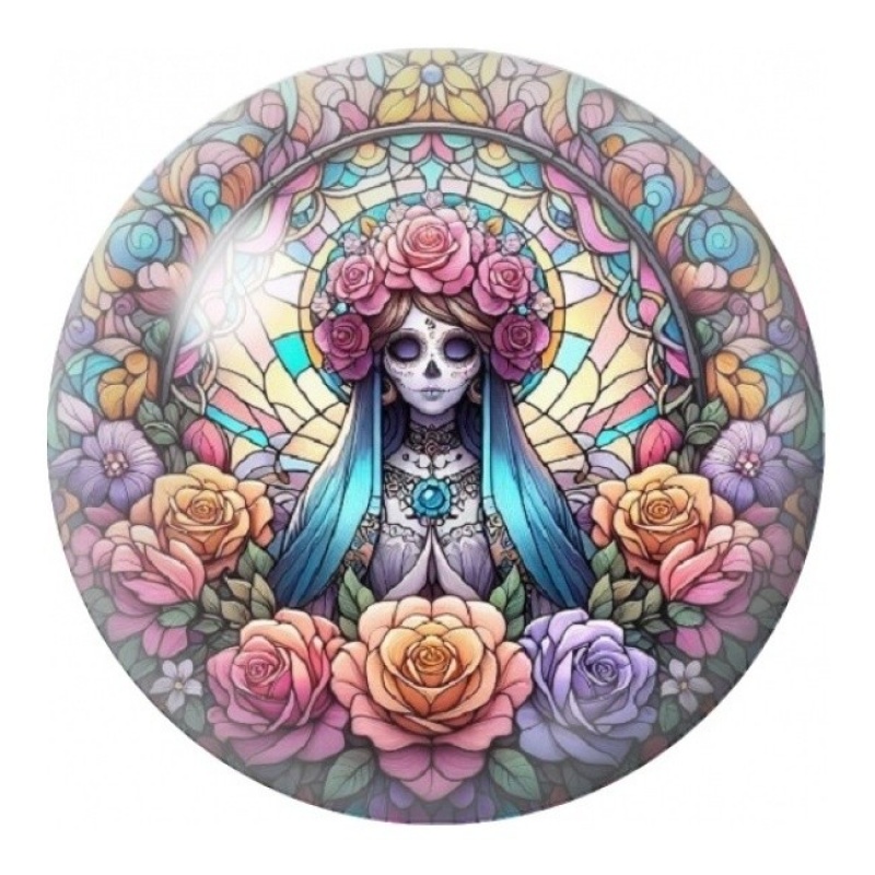 Cabochon en Verre Illustré Calavera en Vitrail Fleuri 12 à 25mm