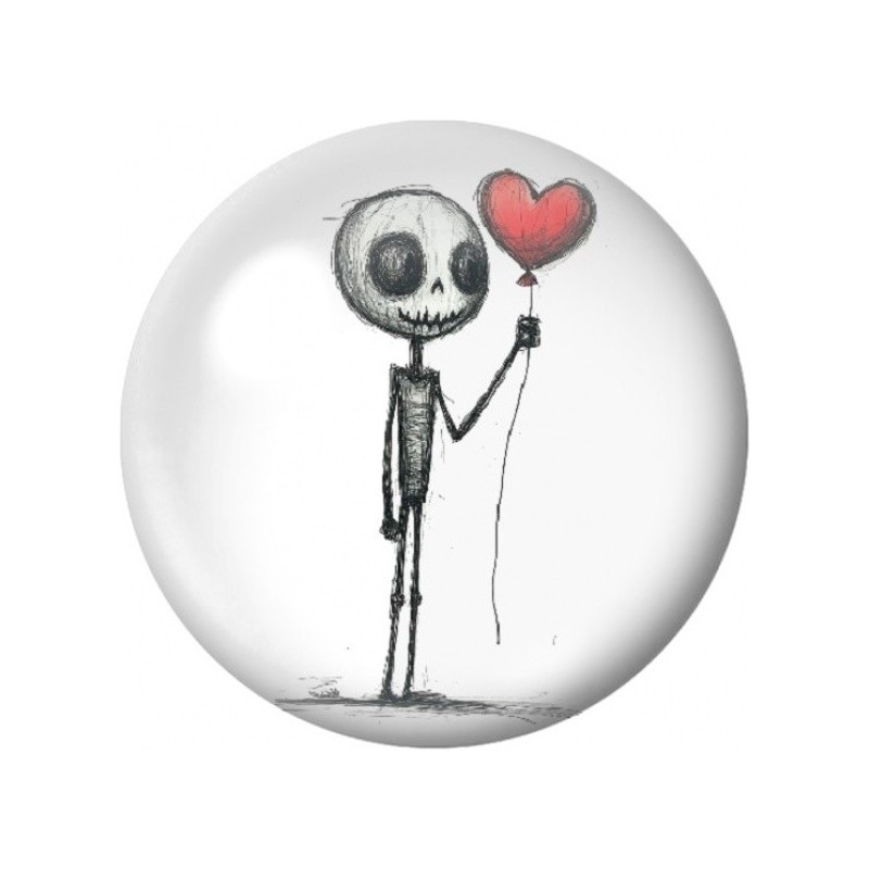 Cabochon en Verre Illustré Squelette au Ballon Cœur 12 à 25mm