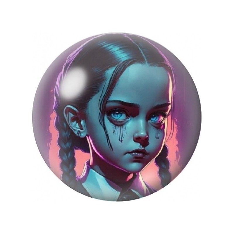 Cabochon en Verre Illustré Mercredi aux Larmes Néon 12 à 25mm