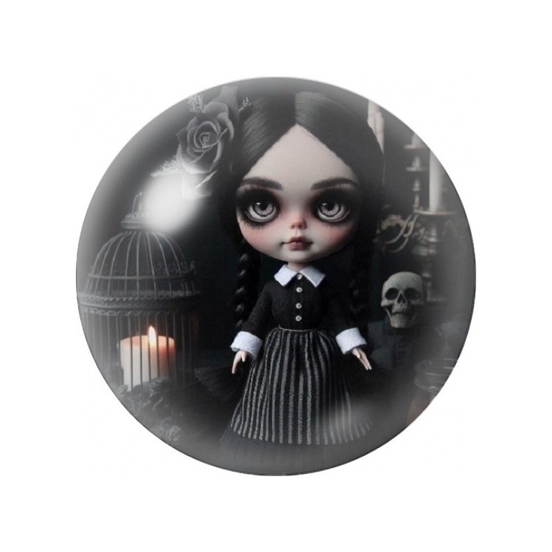 Cabochon en Verre Illustré Mercredi au Crâne et à la Bougie 12 à 25mm