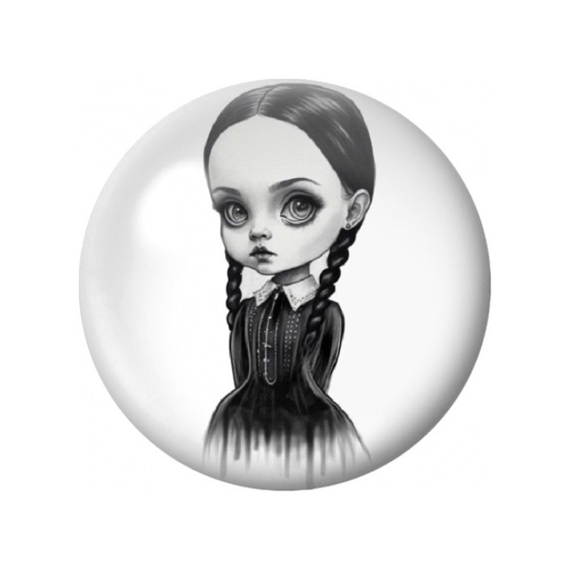 Cabochon en Verre Illustré Portrait à l’Encre de Mercredi 12 à 25mm