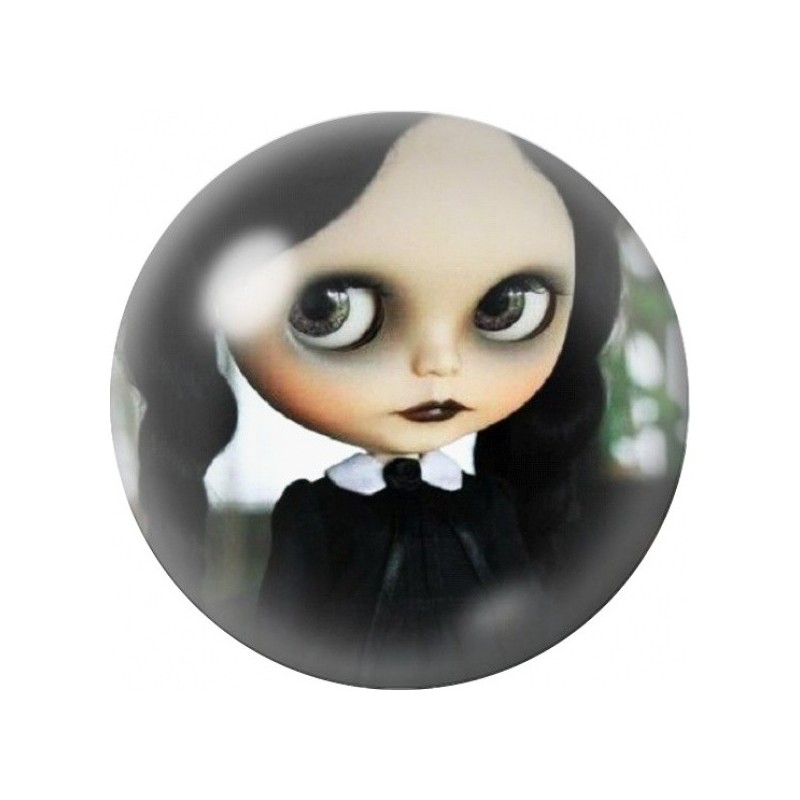 Cabochon en Verre Illustré Mercredi aux Grands Yeux Gris 12 à 25mm