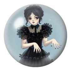 Cabochon en Verre Illustré Mercredi à la Robe Volantée 12 à 25mm pour la Création de Bijoux Fantaisie - DIY