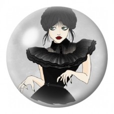 Cabochon en Verre Illustré Mercredi aux Volants Noirs 12 à 25mm pour la Création de Bijoux Fantaisie - DIY
