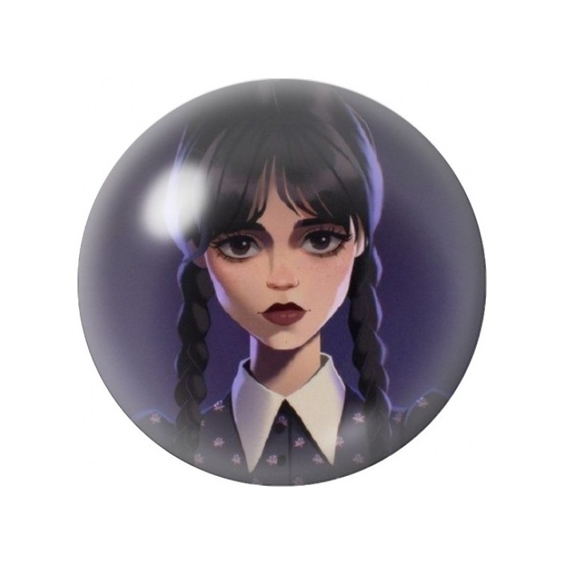 Cabochon en Verre Illustré Mercredi sous la Lueur Violette 12 à 25mm