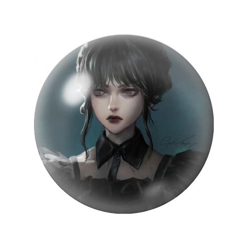 Cabochon en Verre Illustré Mercredi au Nœud Noir 12 à 25mm