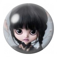 Cabochon en Verre Illustré Mercredi Blythe à Frange Noire 12 à 25mm pour la Création de Bijoux Fantaisie - DIY