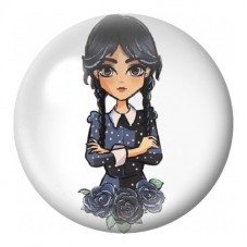 Cabochon en Verre Illustré Mercredi aux Roses Bleues 12 à 25mm pour la Création de Bijoux Fantaisie - DIY
