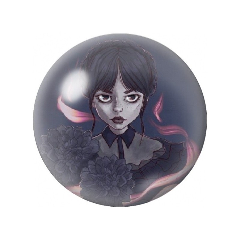 Cabochon en Verre Illustré Mercredi au Regard Furieux 12 à 25mm