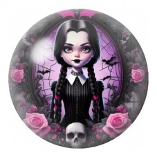 Cabochon en Verre Illustré Mercredi aux Roses et au Crâne 12 à 25mm pour la Création de Bijoux Fantaisie - DIY