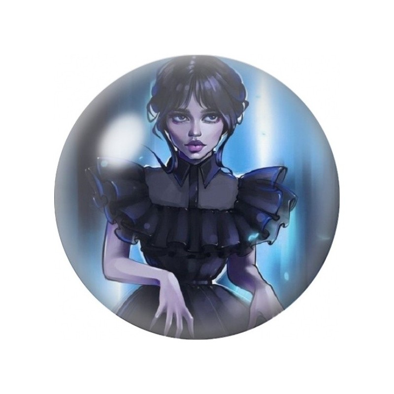 Cabochon en Verre Illustré Mercredi sous le Halo Bleu 12 à 25mm