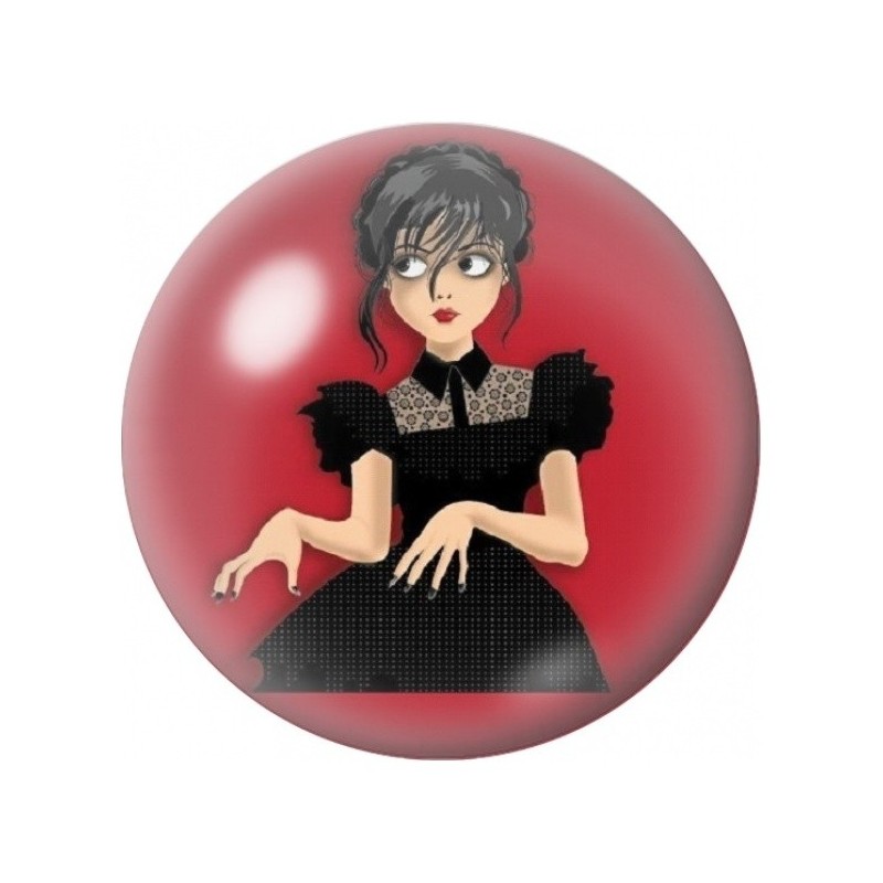 Cabochon en Verre Illustré Mercredi dansant sur Fond Rouge 12 à 25mm