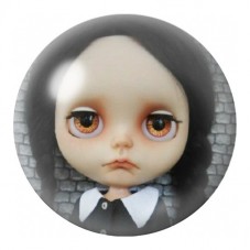 Cabochon en Verre Illustré Mercredi Blythe aux Yeux Ambrés 12 à 25mm pour la Création de Bijoux Fantaisie - DIY