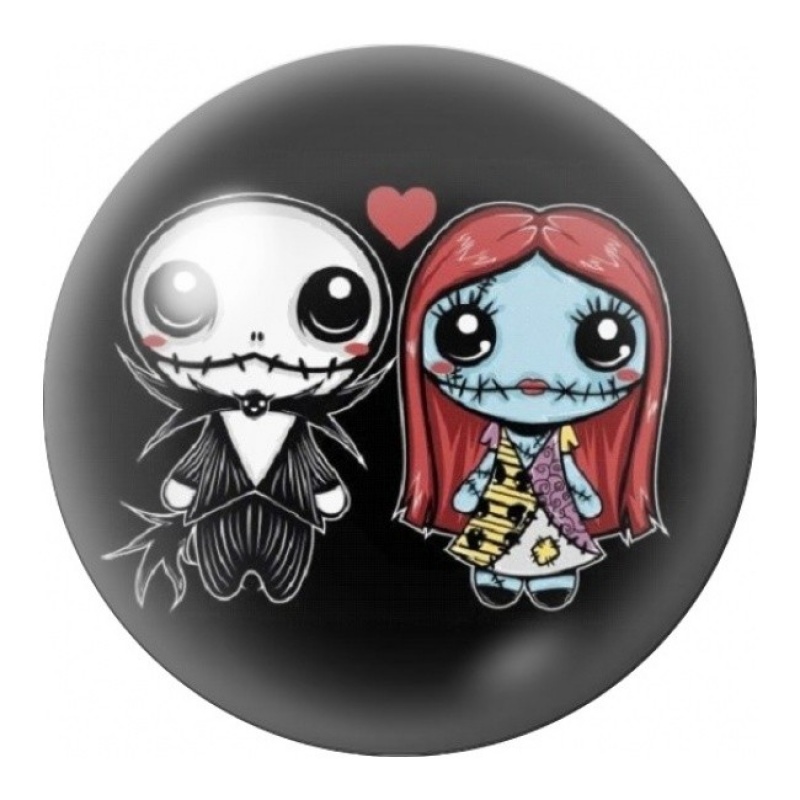 Cabochon en Verre Illustré Jack et Sally Amoureux 12 à 25mm