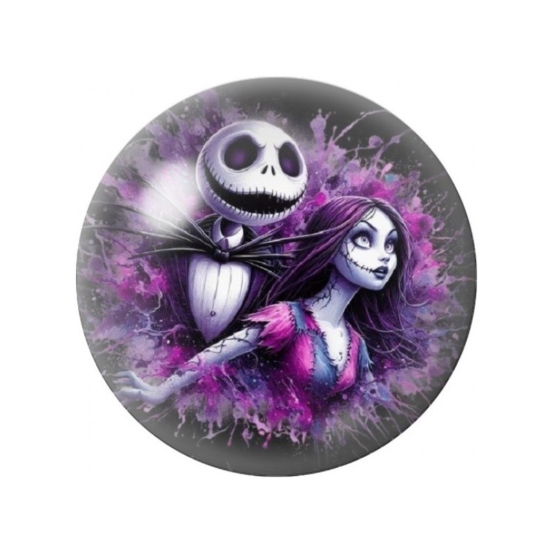 Cabochon en Verre Illustré Jack et Sally dans la Brume Violette 12 à 25mm