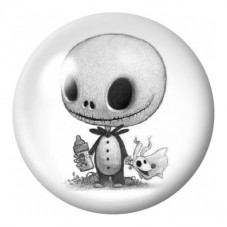Cabochon en Verre Illustré Jack et Zéro au Crayon 12 à 25mm pour la Création de Bijoux Fantaisie - DIY