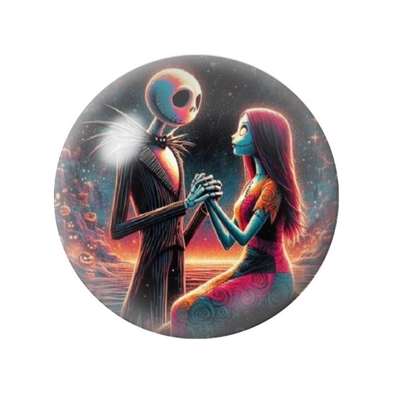 Cabochon en Verre Illustré Danse Ardente de Jack et Sally 12 à 25mm