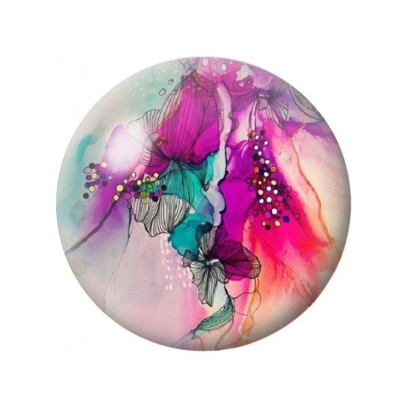 Cabochon en Verre Illustré Papillons Fuchsia et Turquoise 12 à 25mm