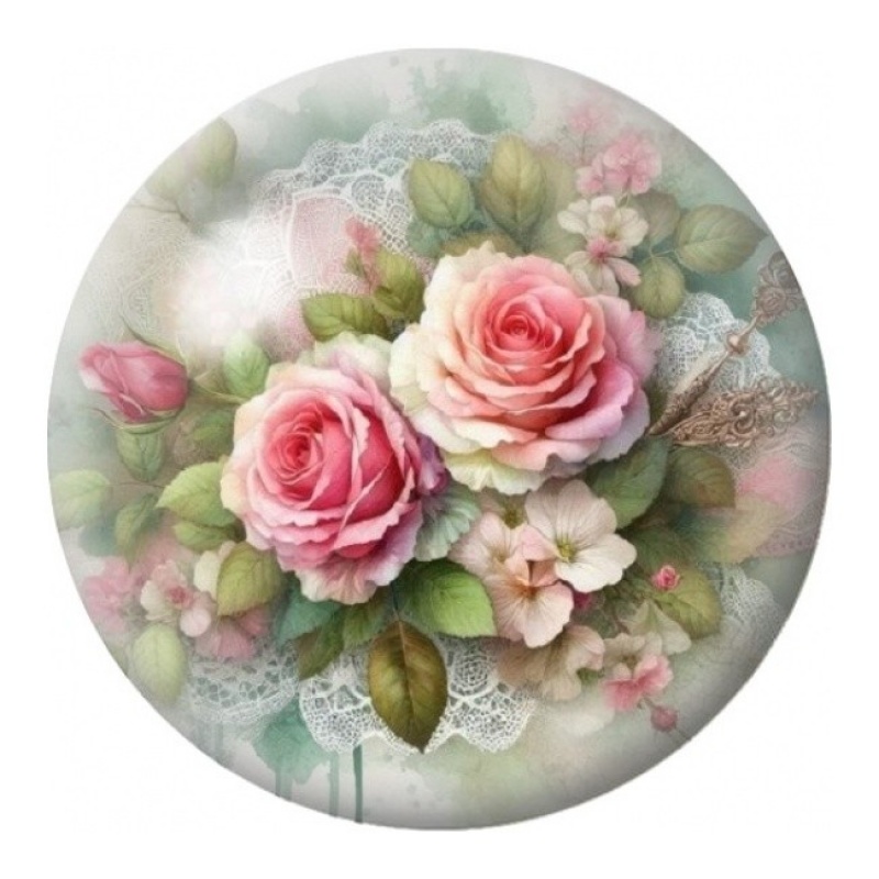 Cabochon en Verre Illustré Bouquet de Roses Poudrées 12 à 25mm