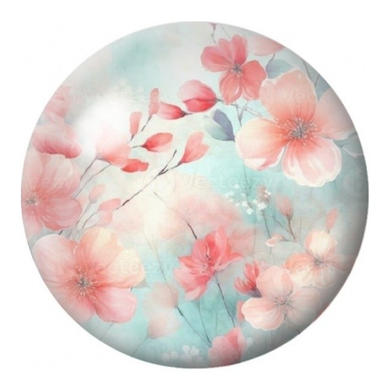 Cabochon en Verre Illustré Fleurs de Cerisier Pastel 12 à 25mm