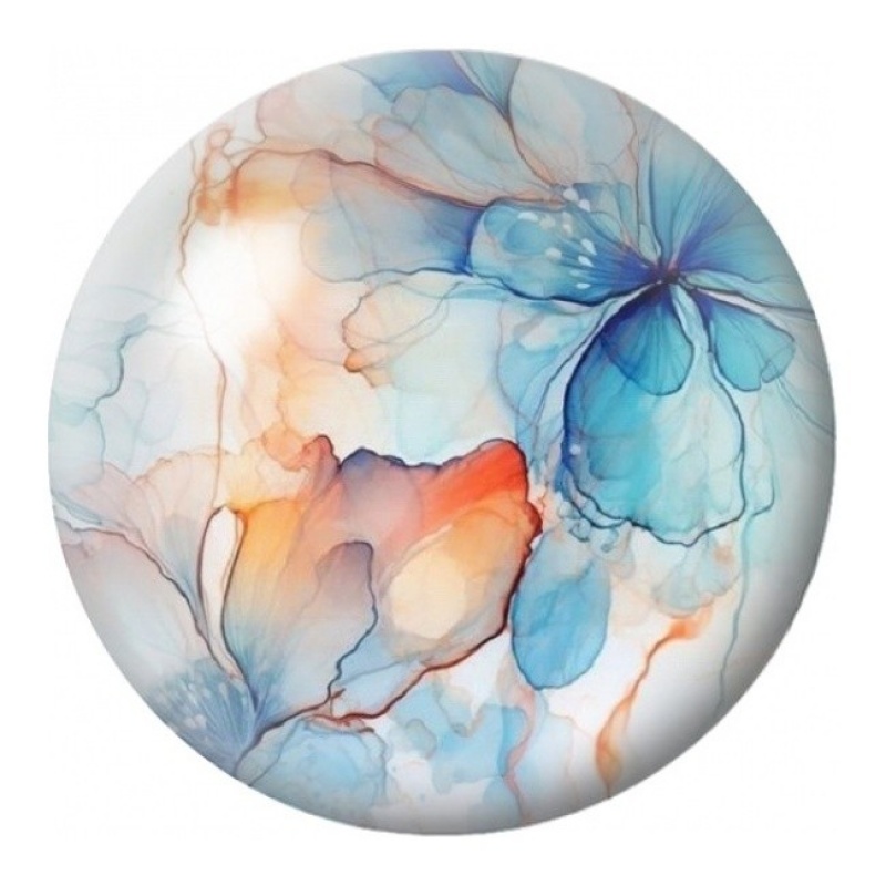 Cabochon en Verre Illustré Fleurs Bleues et Cuivrées 12 à 25mm