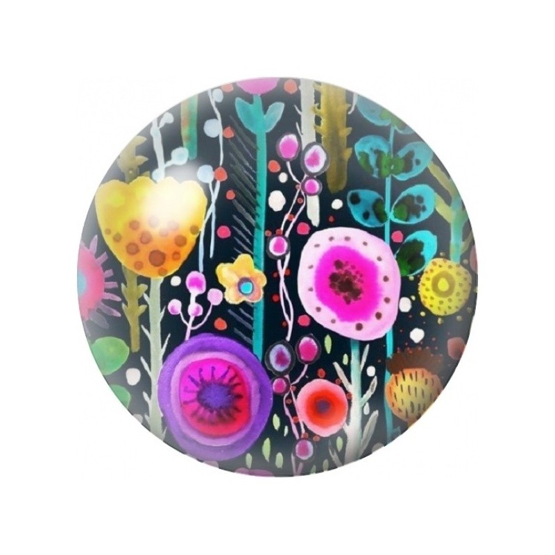 Cabochon en Verre Illustré Jardin Folklorique sur Fond Noir 12 à 25mm