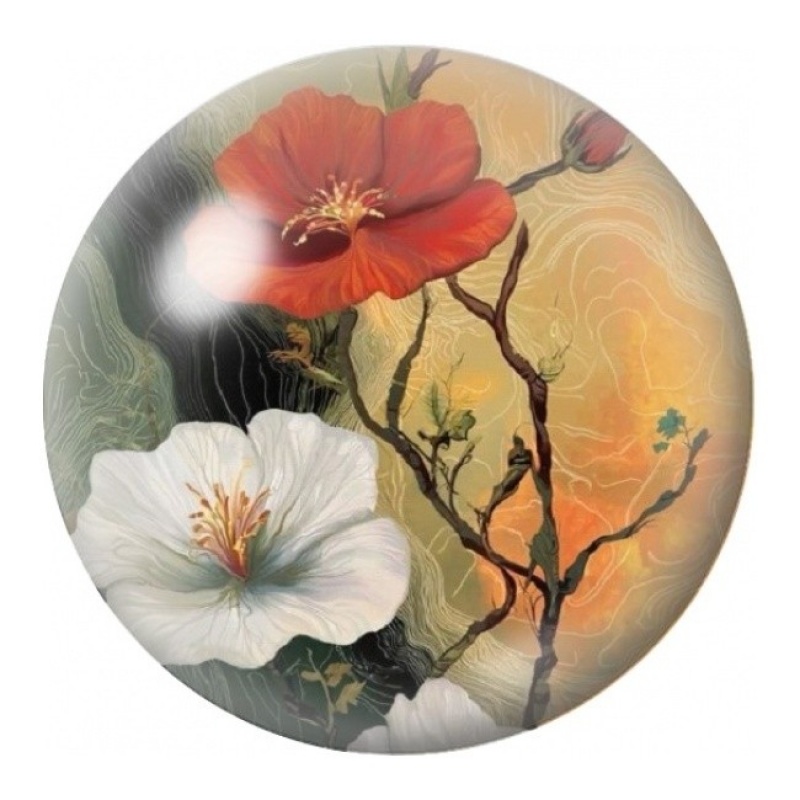 Cabochon en Verre Illustré Coquelicots Rouges et Blancs 12 à 25mm