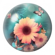 Cabochon en Verre Illustré Gerbera Rose aux Papillons 12 à 25mm pour la Création de Bijoux Fantaisie - DIY