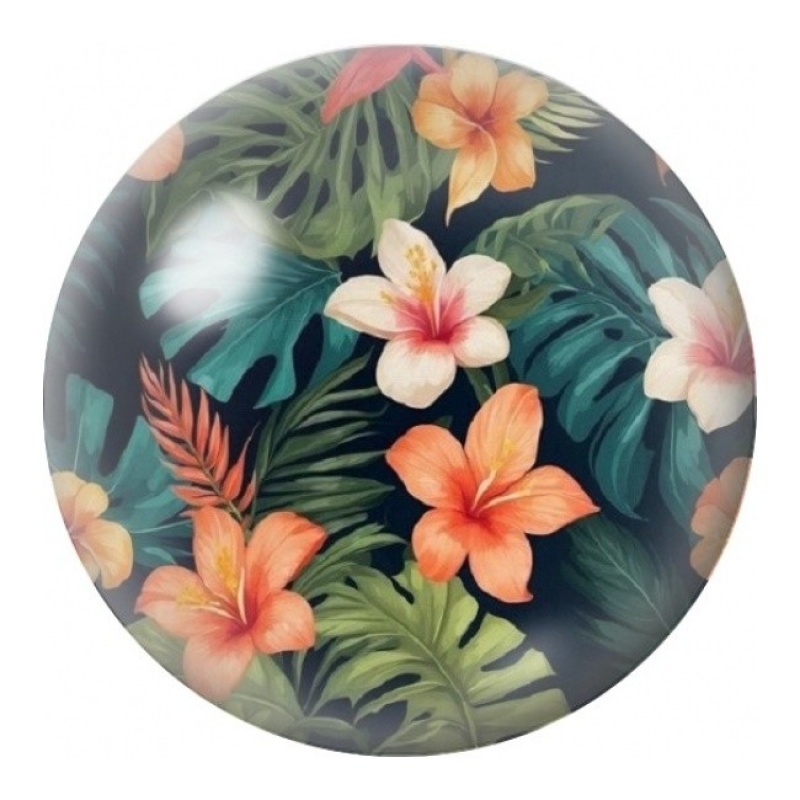 Cabochon en Verre Illustré Fleurs Tropicales Corail 12 à 25mm