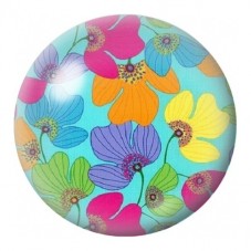Cabochon en Verre Illustré Fleurs Pop sur Fond Turquoise 12 à 25mm pour la Création de Bijoux Fantaisie - DIY