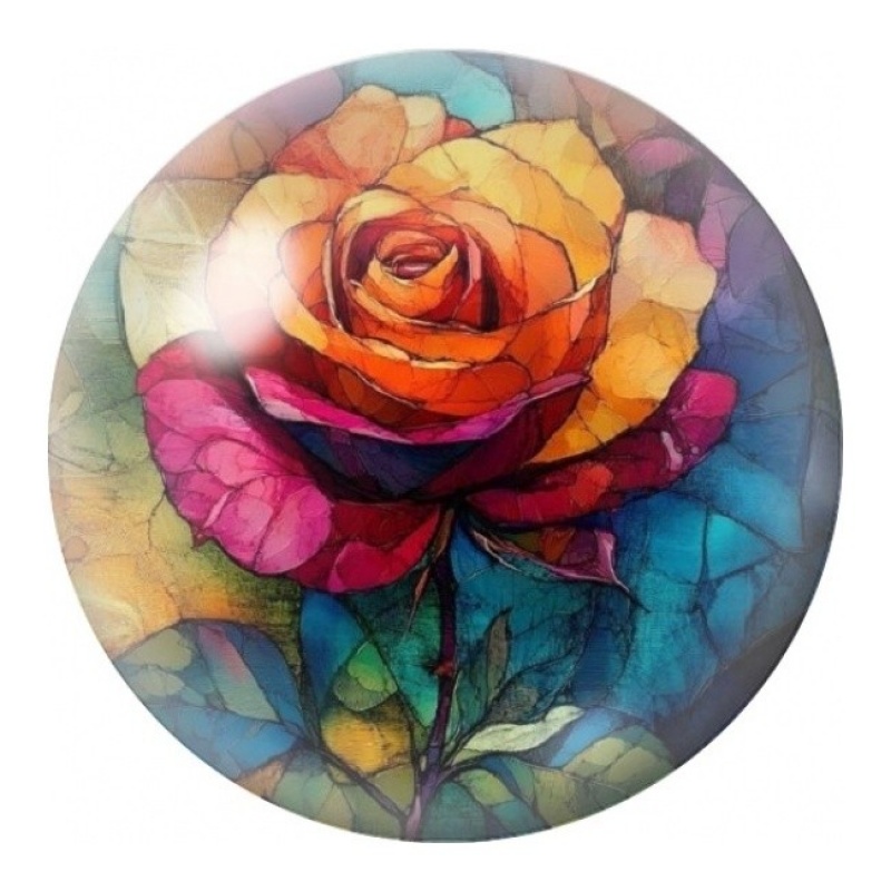 Cabochon en Verre Illustré Rose en Vitrail Multicolore 12 à 25mm