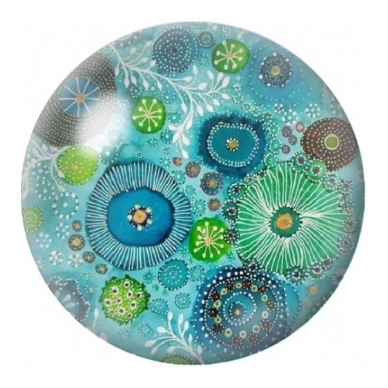 Cabochon en Verre Illustré Rosaces Turquoise et Vertes 12 à 25mm
