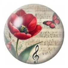 Cabochon en Verre Illustré Coquelicot Rouge sur Partition 12 à 25mm pour la Création de Bijoux Fantaisie - DIY