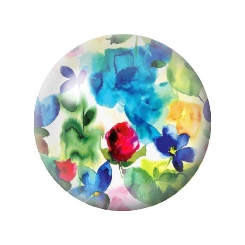 Cabochon en Verre Illustré Jardin Bleu à la Rose Rouge 12 à 25mm