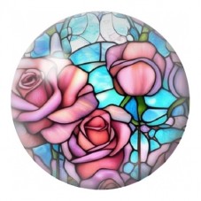 Cabochon en Verre Illustré Roses Roses en Vitrail 12 à 25mm pour la Création de Bijoux Fantaisie - DIY