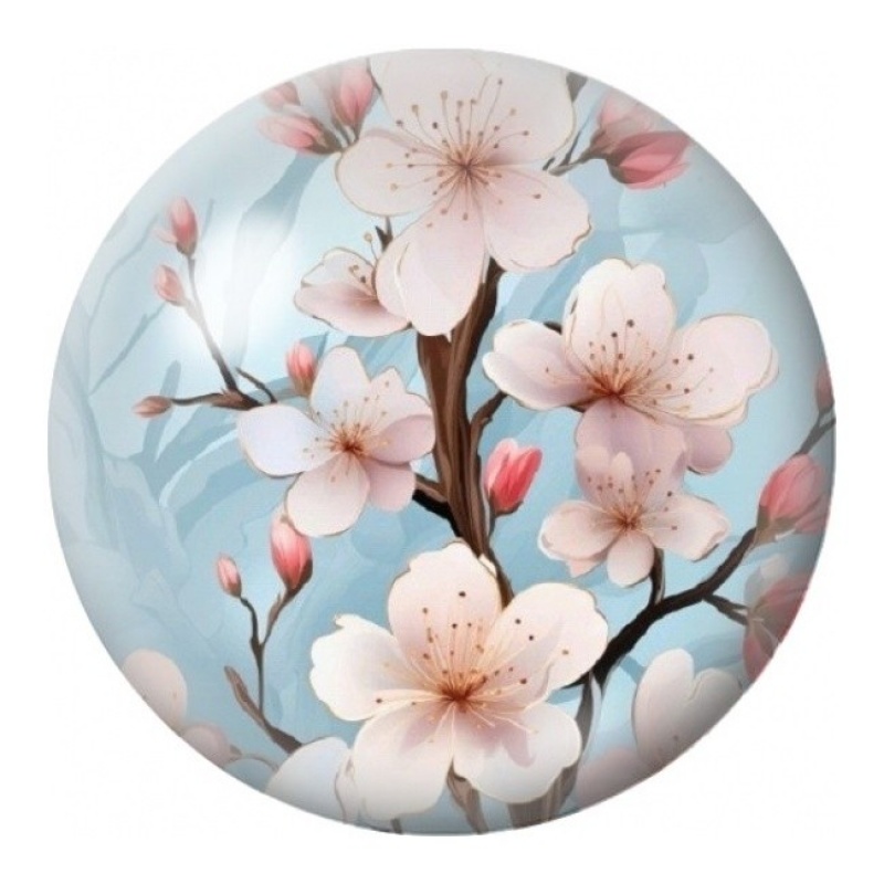 Cabochon en Verre Illustré Fleurs de Cerisier sur Ciel Bleu 12 à 25mm