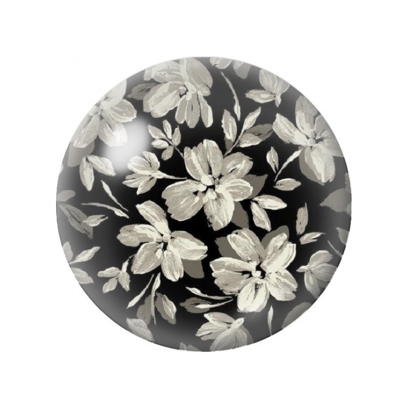 Cabochon en Verre Illustré Fleurs Ivoire sur Fond Noir 12 à 25mm