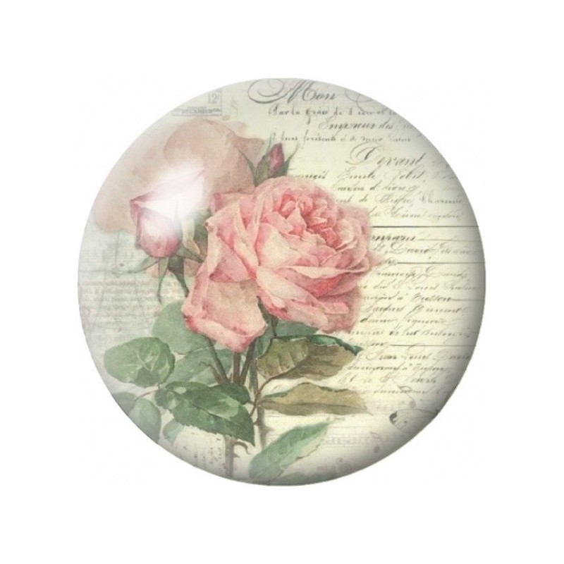 Cabochon en Verre Illustré Rose Ancienne sur Lettre 12 à 25mm