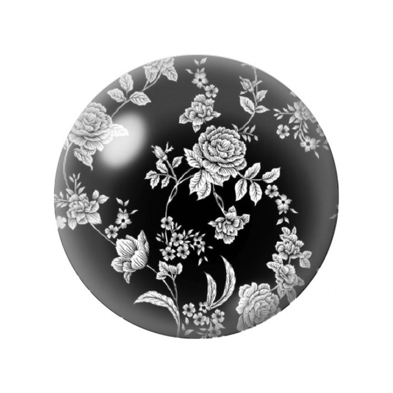 Cabochon en Verre Illustré Jardin Blanc sur Fond Noir 12 à 25mm