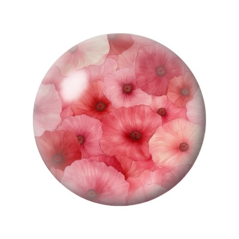 Cabochon en Verre Illustré Coquelicots Roses 12 à 25mm