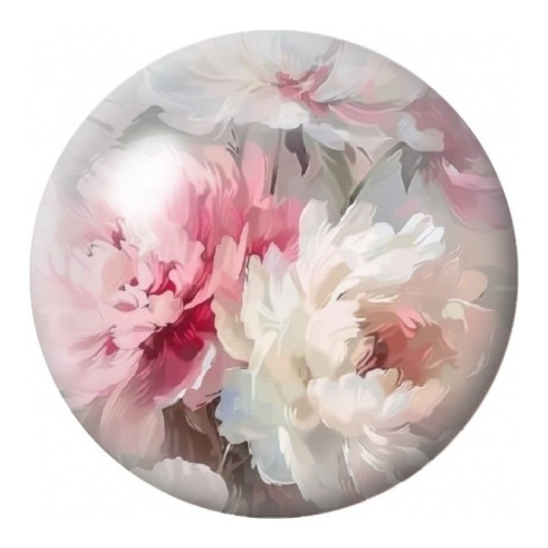 Cabochon en Verre Illustré Pivoines Roses et Blanches 12 à 25mm