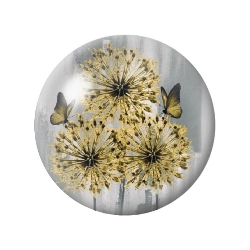 Cabochon en Verre Illustré Pissenlits Dorés et Papillons 12 à 25mm