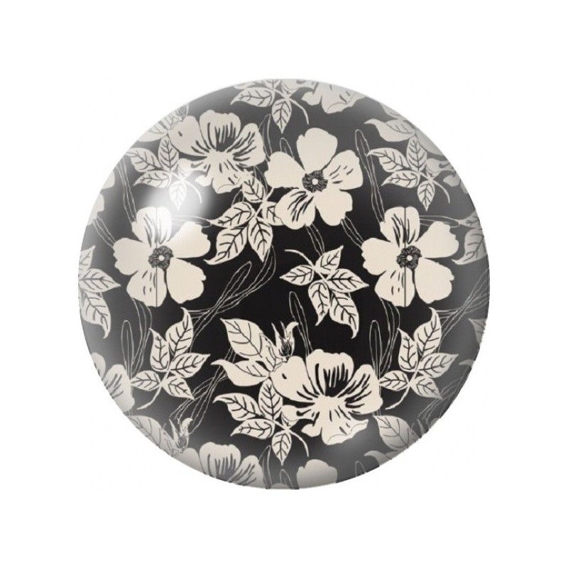 Cabochon en Verre Illustré Jardin Ivoire sur Fond Gris 12 à 25mm