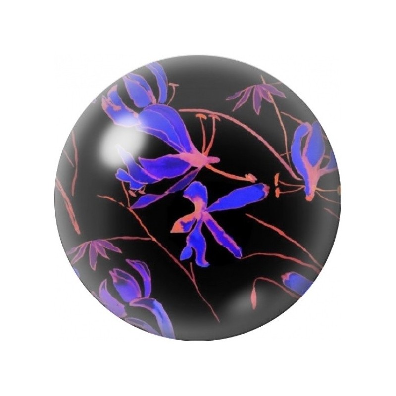 Cabochon en Verre Illustré Fuchsias Néon sur Fond Noir 12 à 25mm