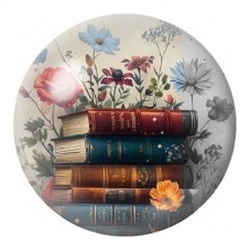 Cabochon en Verre Illustré Livres et Fleurs Sauvages 12 à 25mm pour la Création de Bijoux Fantaisie - DIY