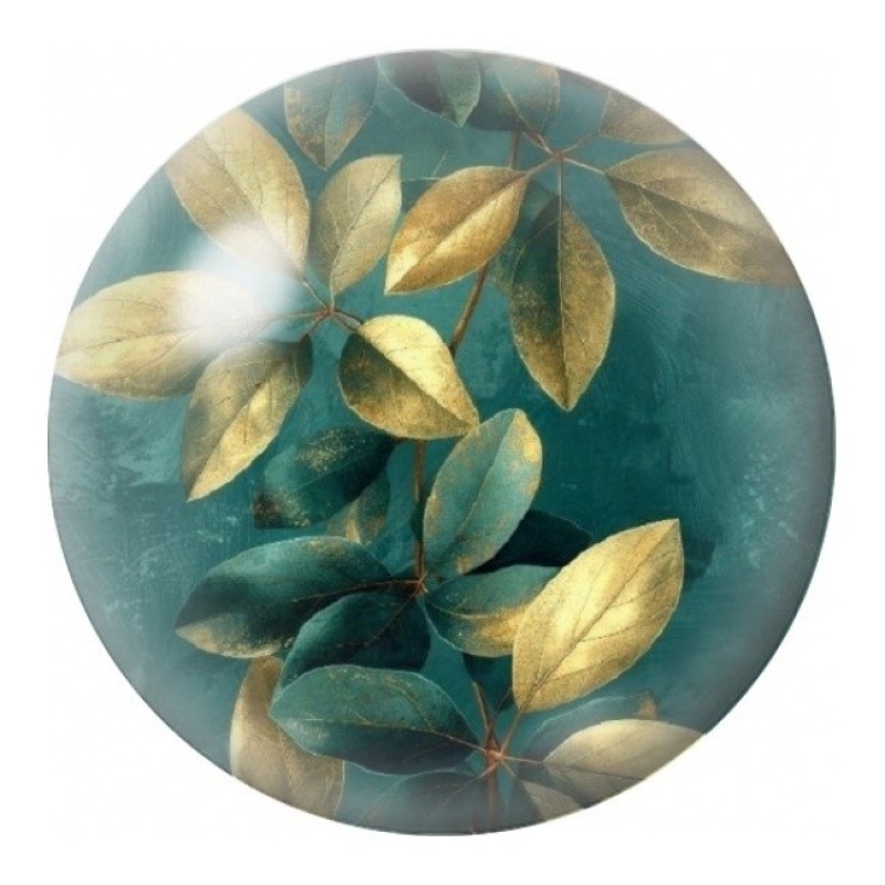 Cabochon en Verre Illustré Feuillage Doré sur Bleu Canard 12 à 25mm