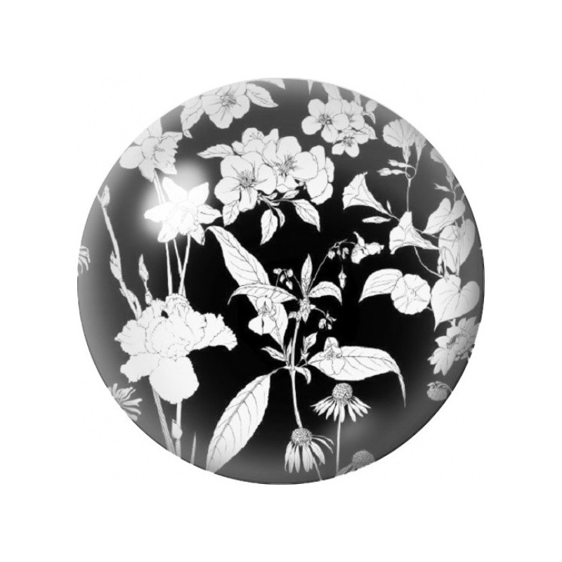 Cabochon en Verre Illustré Bouquet Blanc sur Fond Noir 12 à 25mm