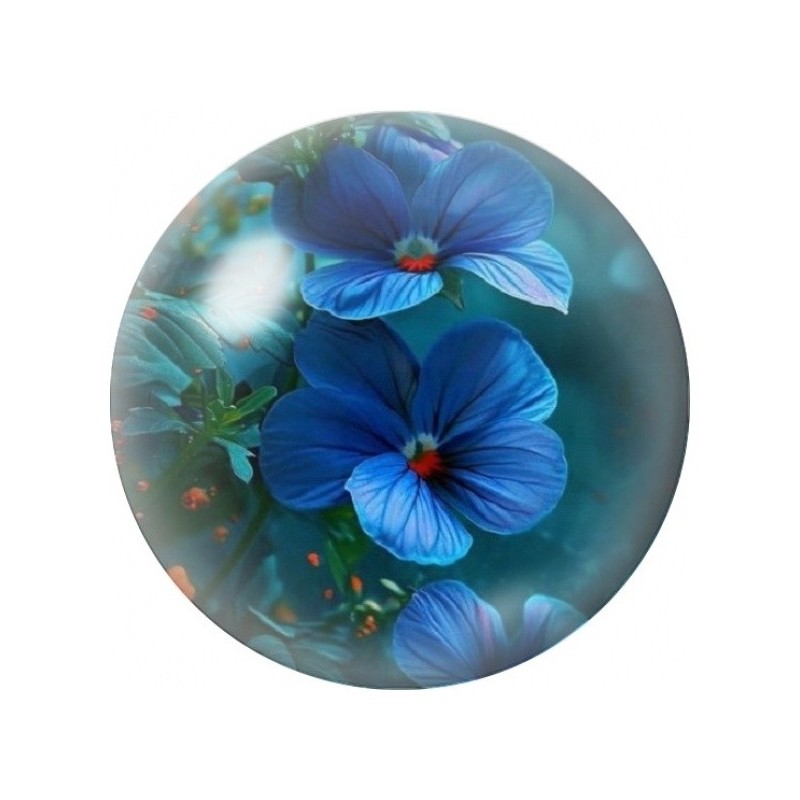 Cabochon en Verre Illustré Pensées Bleu Profond 12 à 25mm