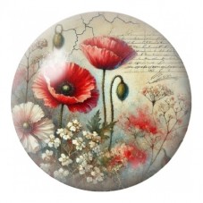 Cabochon en Verre Illustré Coquelicots sur Manuscrit 12 à 25mm pour la Création de Bijoux Fantaisie - DIY