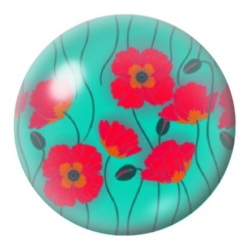 Cabochon en Verre Illustré Coquelicots Rouges sur Turquoise 12 à 25mm